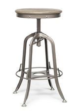 Industrial Height Adjustable Swivel Bar Stool with Oak Wood Top - Grey Finish