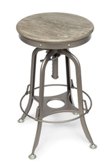 Industrial Height Adjustable Swivel Bar Stool with Oak Wood Top - Grey Finish