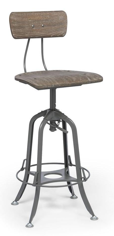 Industrial Swivel Height Adjustable Grey Oak Wood Bar Stool Chair with Back