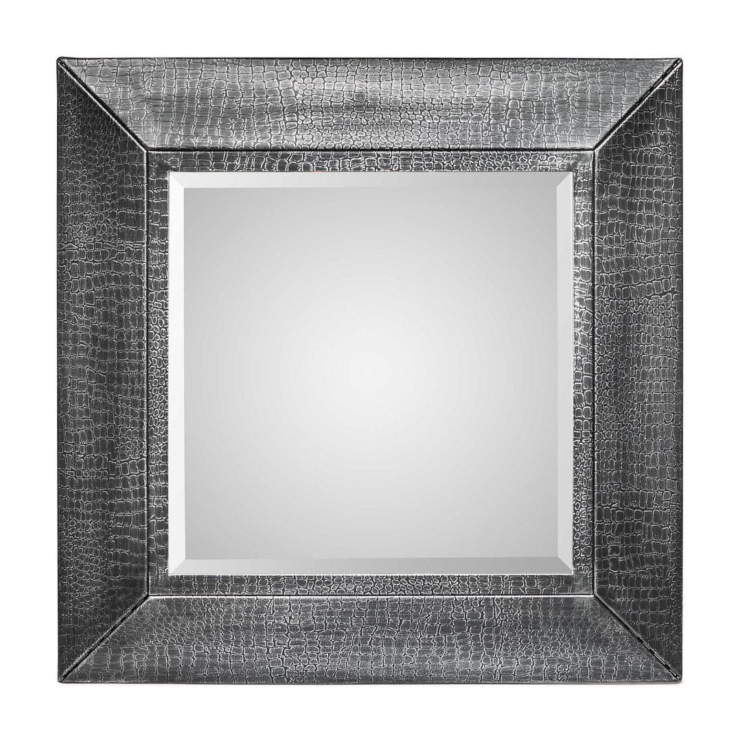 Square Wall Mirror with Croc Pattern Frame in Silver Finish