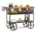 Retro Wooden Kitchen Island Trolley on Wheels with Storage Drawers