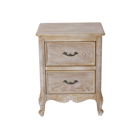 Bedside Table Oak Wood Plywood Veneer White Washed Finish Storage Drawers