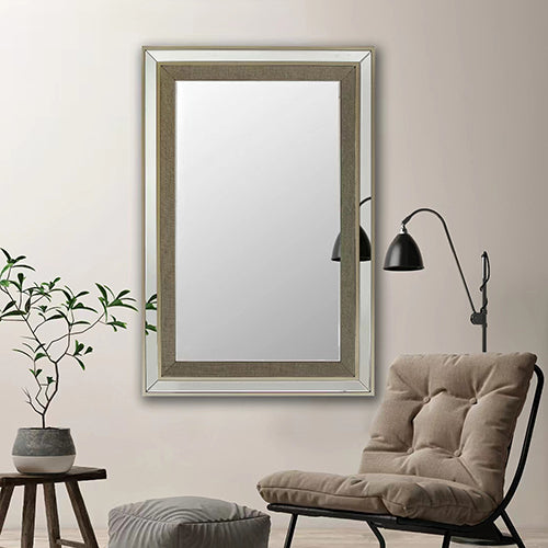 Wall Mirror MDF Silver Mirror Matching Fabric Rectangular Shape MRR-03