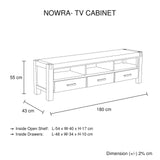 TV Cabinet with 3 Storage Drawers with Shelf Solid Acacia Wooden Frame Entertainment Unit in Chocolate Colour