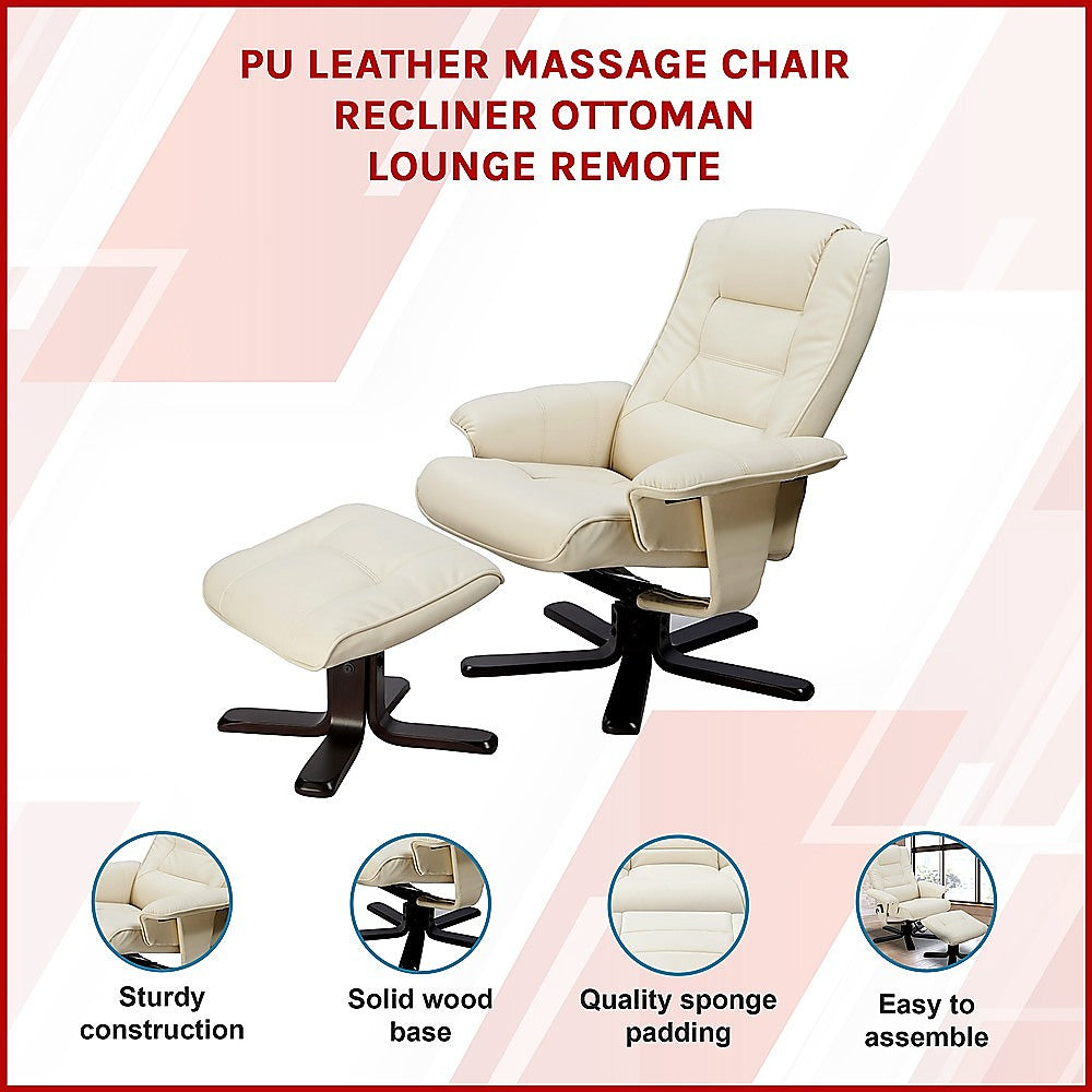 PU Leather Massage Chair Recliner Ottoman Lounge Remote