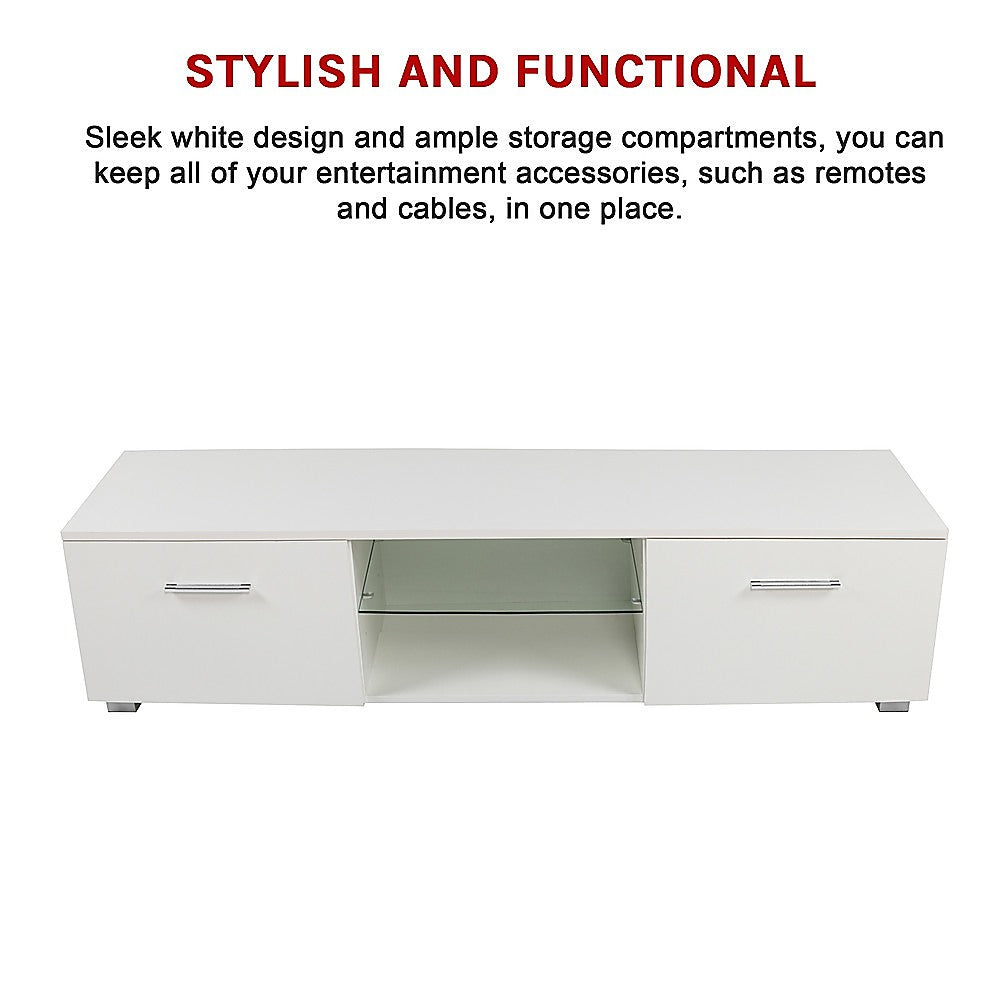 TV Cabinet Entertainment Unit Stand High Gloss Storage Shelf 140cm White