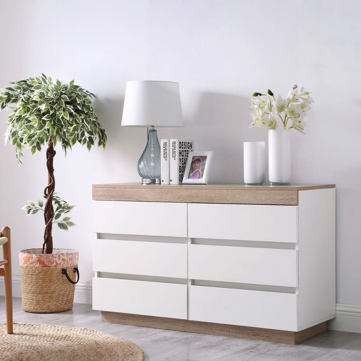 Ashley Coastal White Wooden Chest of 6 Drawers