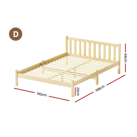 Artiss Bed Frame Wooden Double Size Bed Base Pine Timber Mattress Foundation Oak