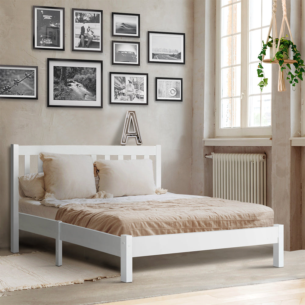 Artiss Wooden Bed Frame Queen Size Pine Timber Mattress Base Bedroom