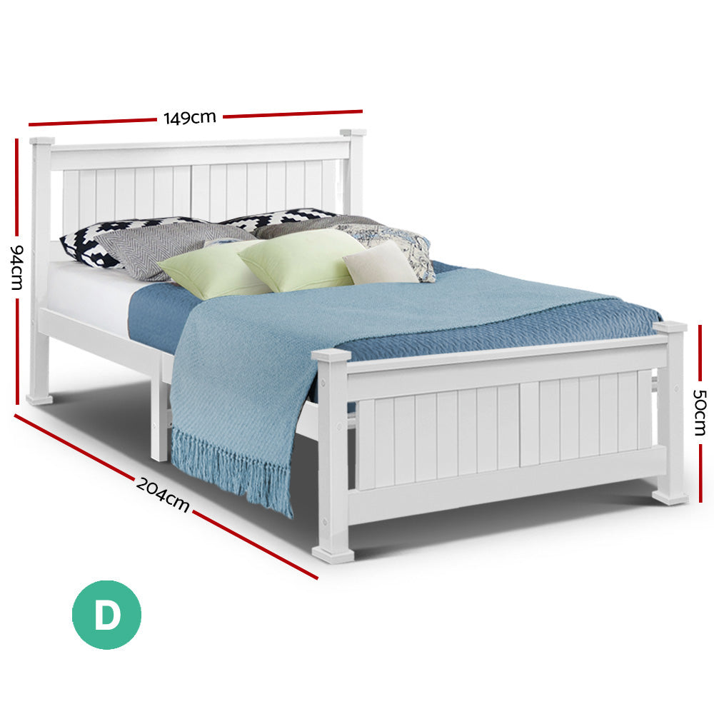 Artiss Bed Frame Double Size Wooden White RIO