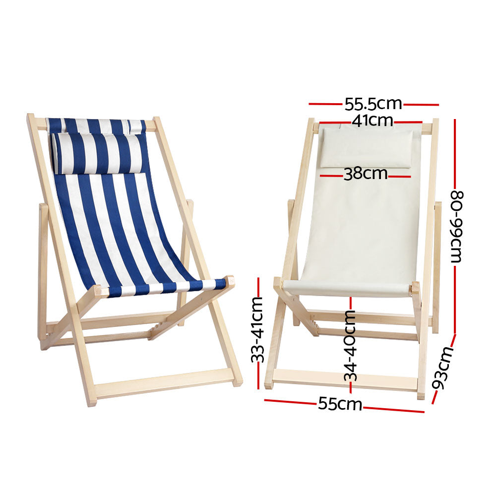 Gardeon Outdoor Chairs Sun Lounge Deck Beach Chair Folding Wooden Patio Furniture Beige