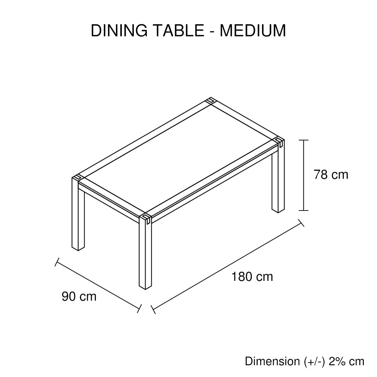 Dining Table with Solid Acacia Medium Size Wooden Base in Oak Colour